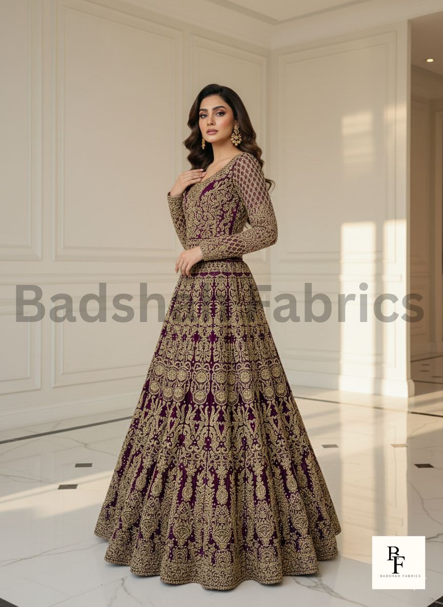 badshah fabrics – shahi bridal couture royal plum / deep maroon bridal lehenga gown badshah fabrics – shahi bridal couture royal plum / deep maroon bridal lehenga gown