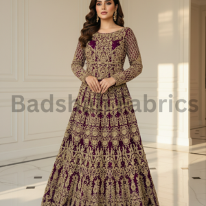 badshah fabrics – shahi bridal couture royal plum / deep maroon bridal lehenga gown