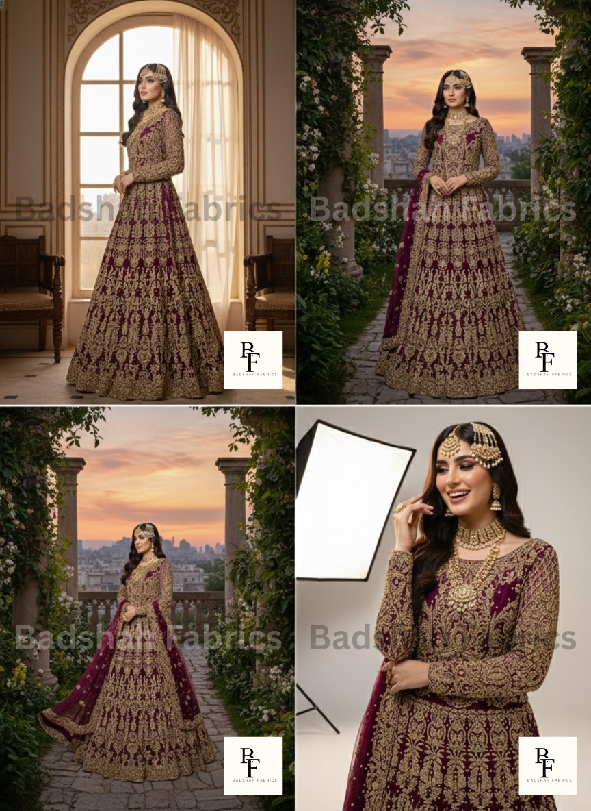 badshah fabrics – shahi bridal couture royal plum / deep maroon bridal lehenga gown badshah fabrics – shahi bridal couture royal plum / deep maroon bridal lehenga gown