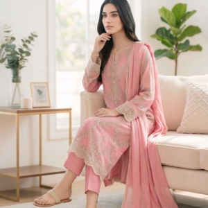 premium cut dana embroidered 3 piece suit – soft pink